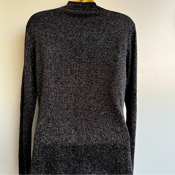 August Silk Black Metallic Silk Mock Neck Top Size M - Picture 5 of 7
